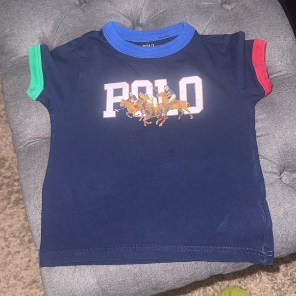 Polo by Ralph Lauren Kids Navy Shirt with Colorful Sleeves - Picture 1 of 3